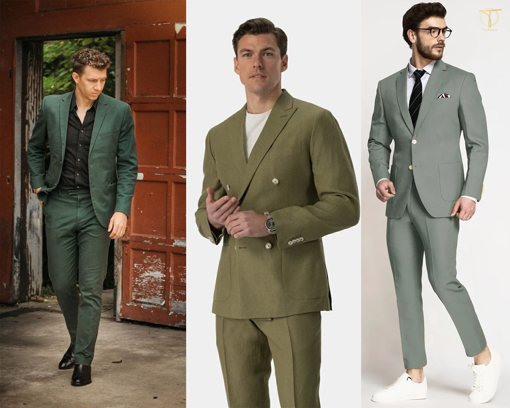 Quần xanh rêu với áo khoác blazer Quần xanh rêu với áo khoác blazer
